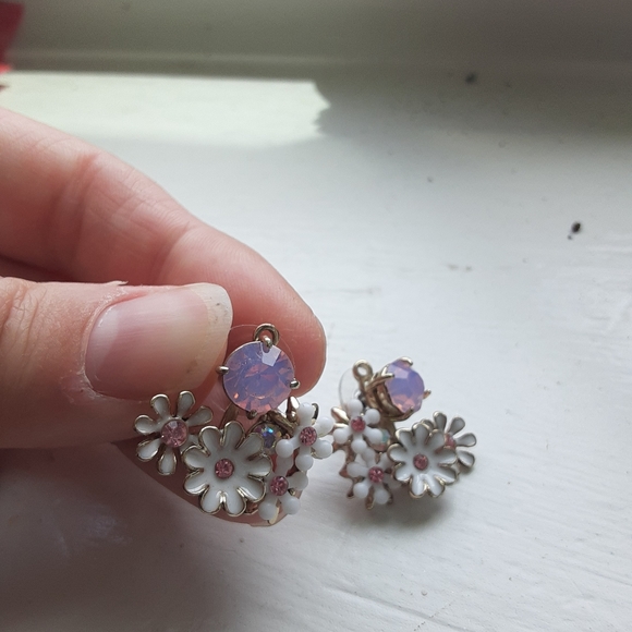 Adjustable Front & Back Rhinestone Flower Earrings - Picture 4 of 6